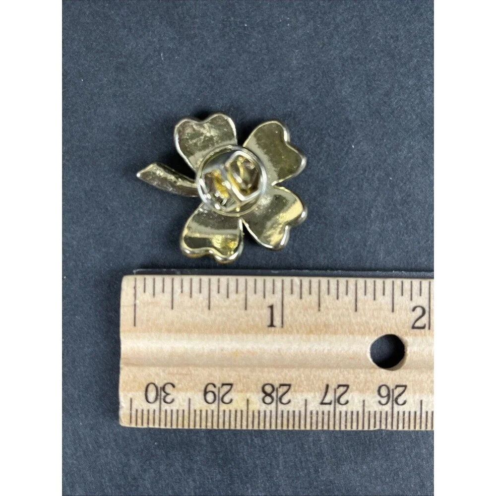 VTG Nina Ricci Green Four Leaf Clover Shamrock Lapel Hat‎ Jacket Pin Rhinestones